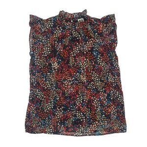 Anne Klein Womens Ruffle-Sleeve Blouse Multi-Color Small, NWT